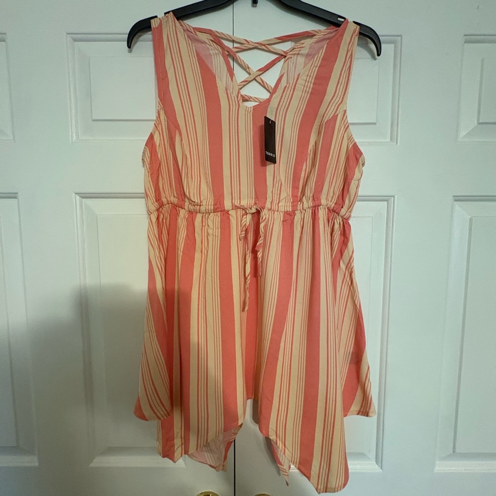 Striped Coral Sleeveless Top